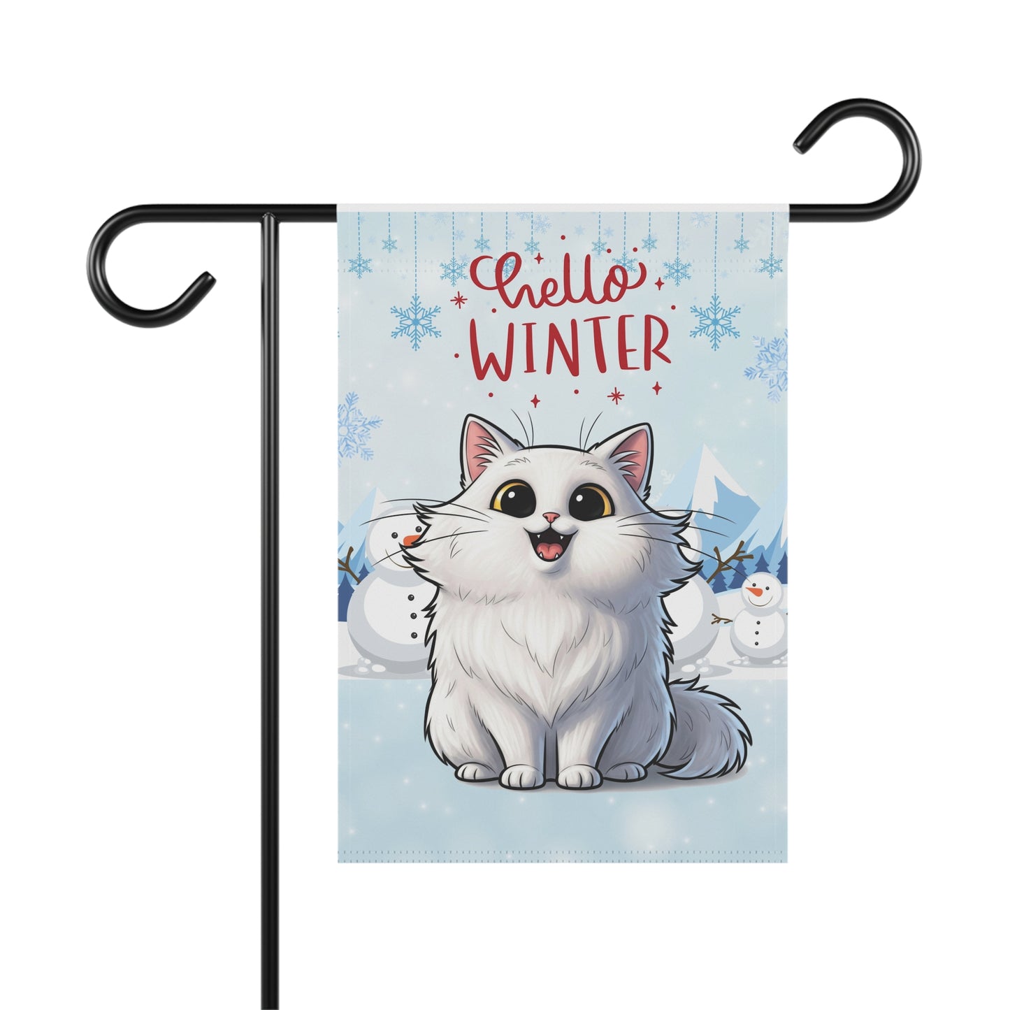 Long hair white cat Hello Winter Garden Banner