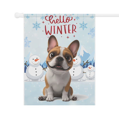Frenchie Hello Winter Garden Banner