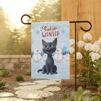 Short hair gray cat Hello Winter Garden Banner