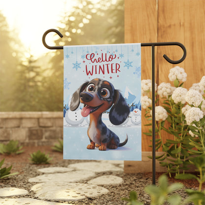 Dacshund Hello Winter Garden Banner