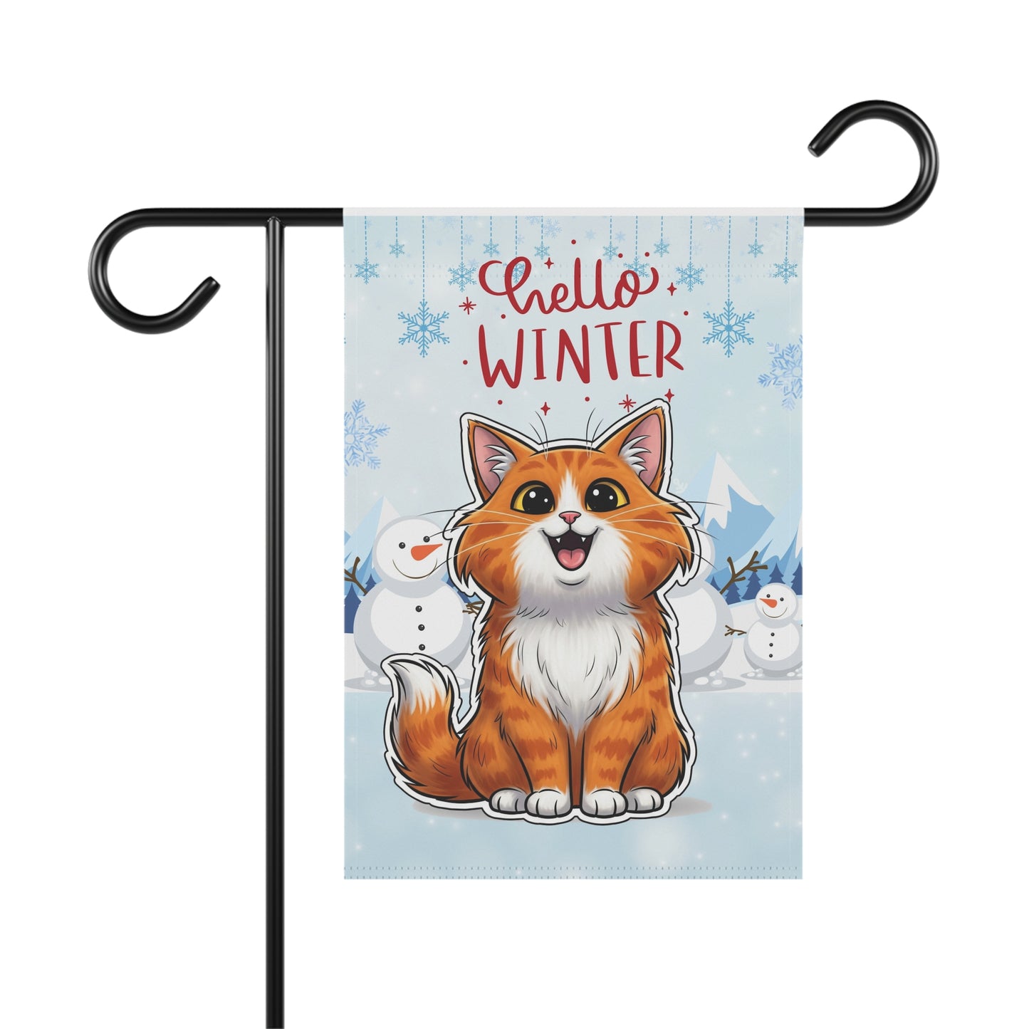 Long hair bi-color orange cat Hello Winter Garden Banner