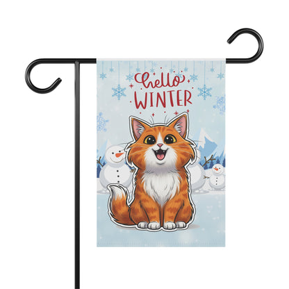 Long hair bi-color orange cat Hello Winter Garden Banner