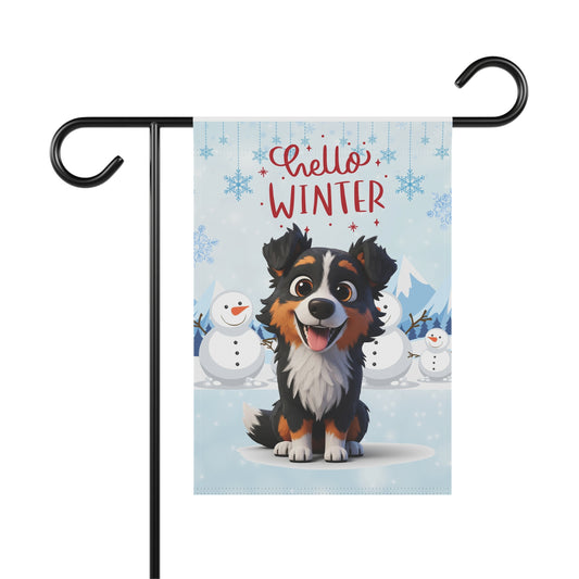 Border Collie Hello Winter Garden Banner