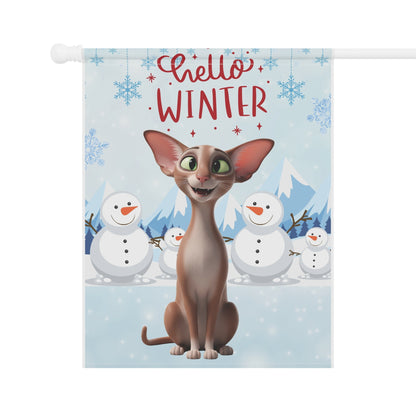 Oriental Shorthair Cat Hello Winter Garden Banner