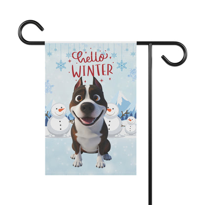 Staffy Hello Winter Garden Banner