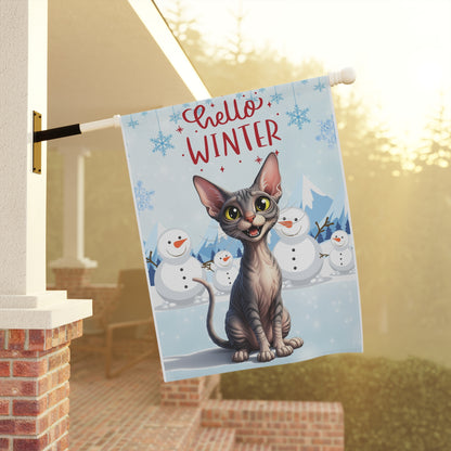 Sphynx Cat Hello Winter Garden Banner