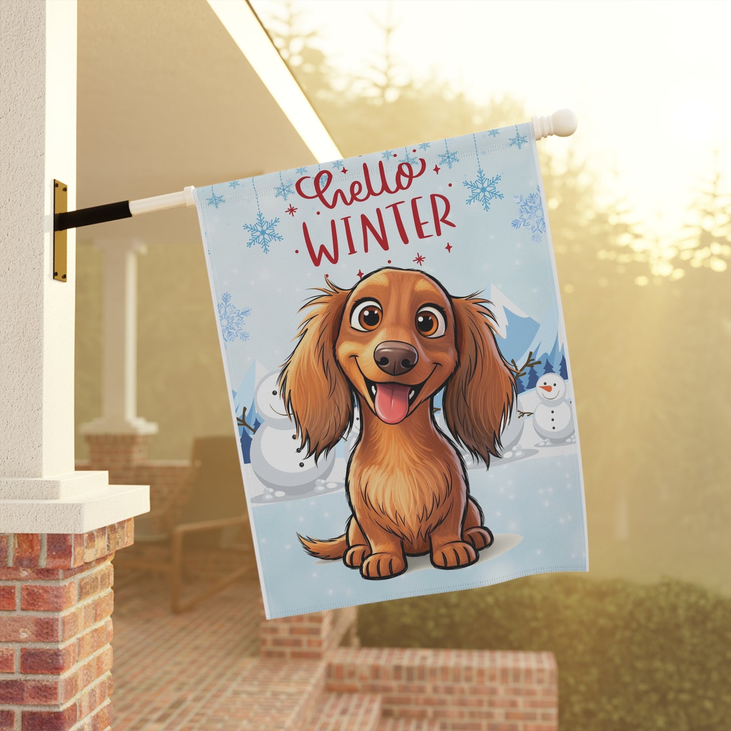 Dacshund Hello Winter Garden Banner