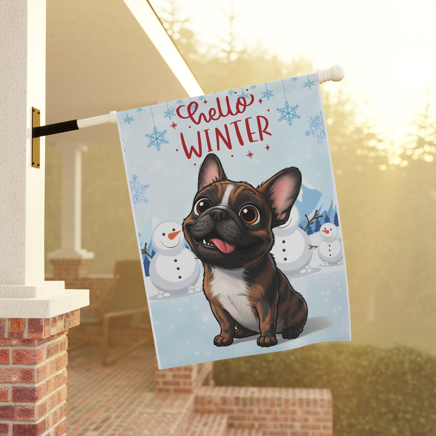 Frenchie Hello Winter Garden Banner