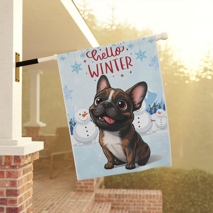 Frenchie Hello Winter Garden Banner