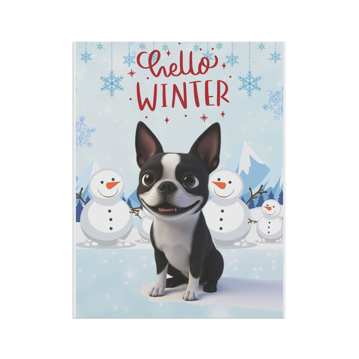 Boston Terrier Hello Winter Garden Banner