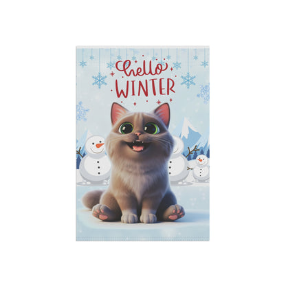 Short hair brown tabby cat Hello Winter Garden Banner