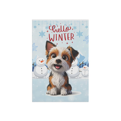 Yorkie Hello Winter Garden Banner