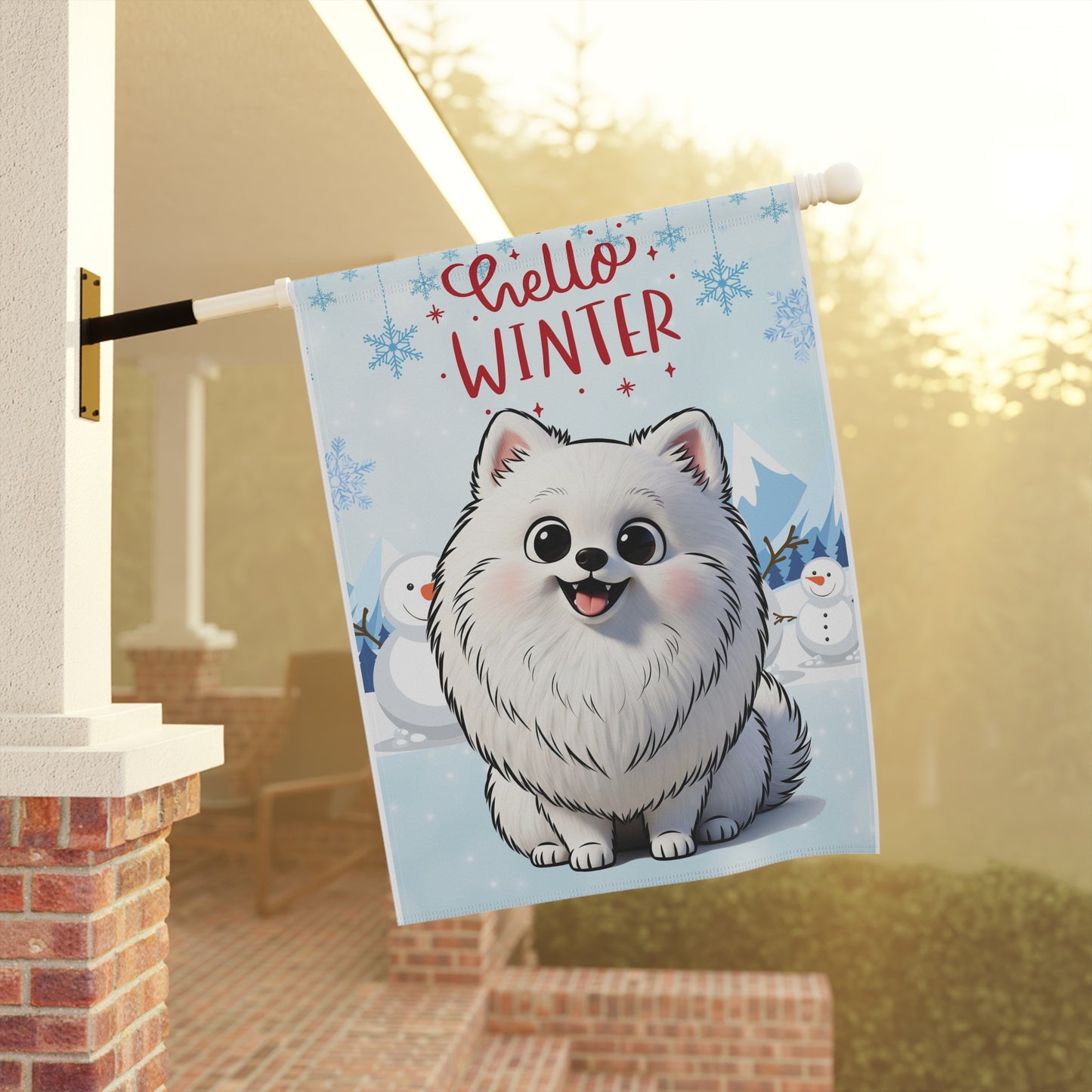 Pomeranian Hello Winter Garden Banner