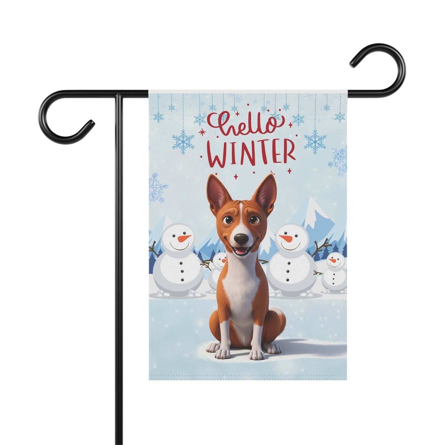 Basenji Hello Winter Garden Banner