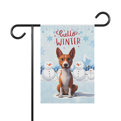Basenji Hello Winter Garden Banner