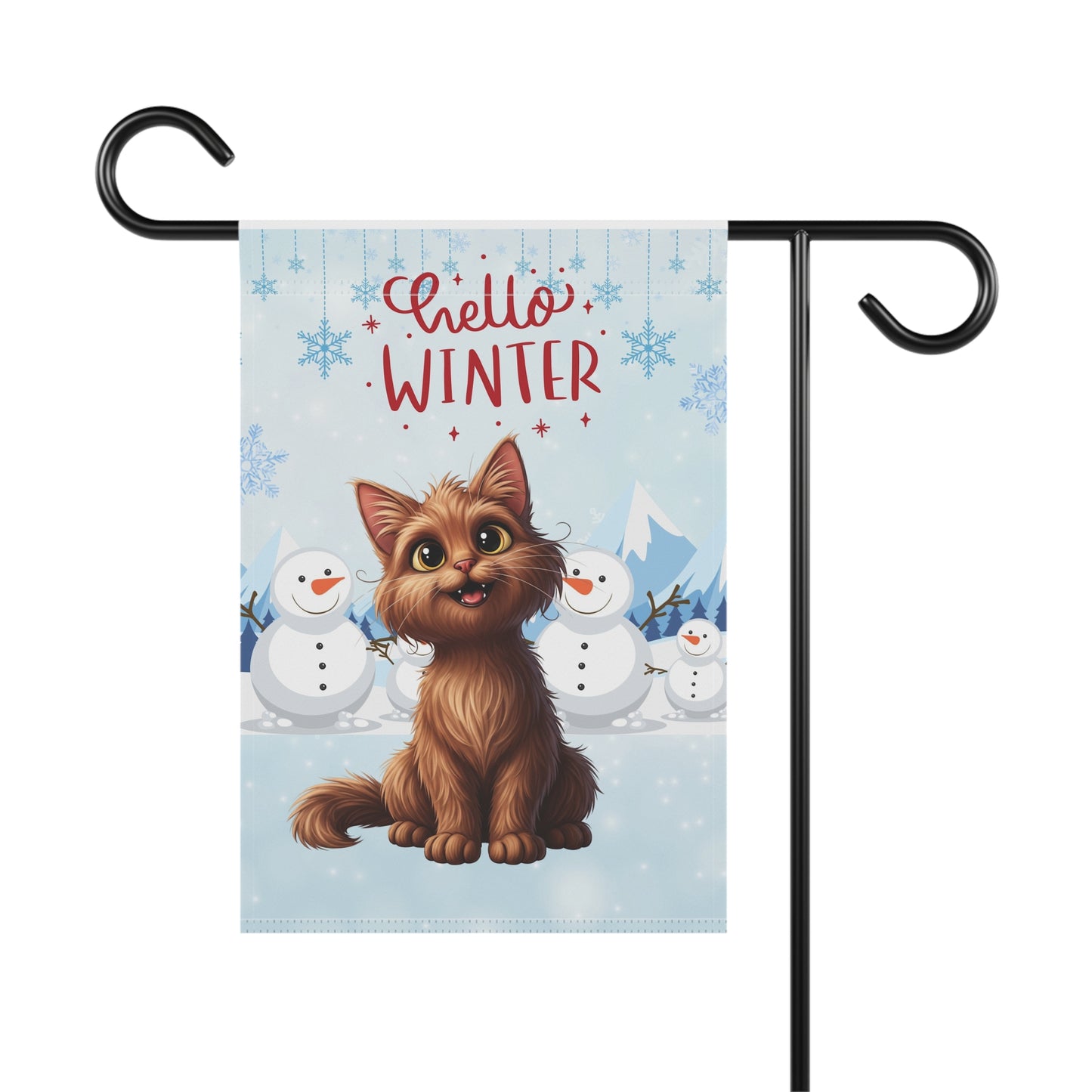 Long hair brown cat Hello Winter Garden Banner