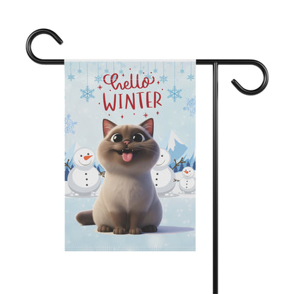 Siamese Cat Hello Winter Garden Banner