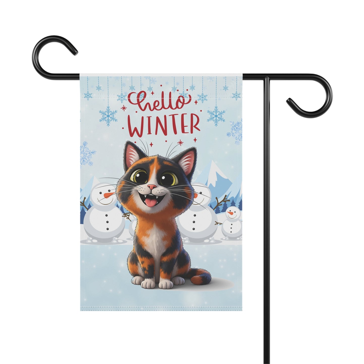Short hair tortoiseshell cat Hello Winter Garden Banner