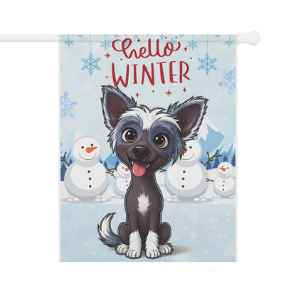Chinese Crested Hello Winter Garden Banner
