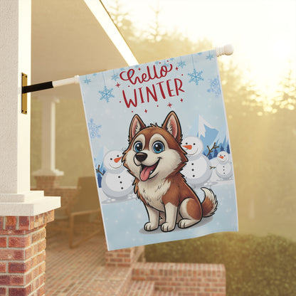 Husky Hello Winter Garden Banner