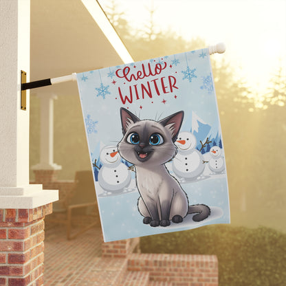 Siamese Cat Hello Winter Garden Banner