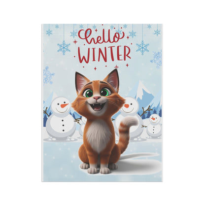 Short hair bi-color orange cat Hello Winter Garden Banner