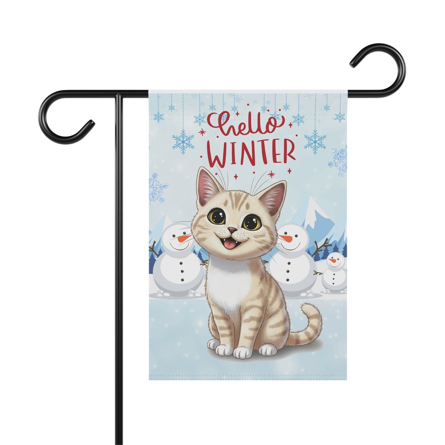 Short hair cream cat Hello Winter Garden Banner