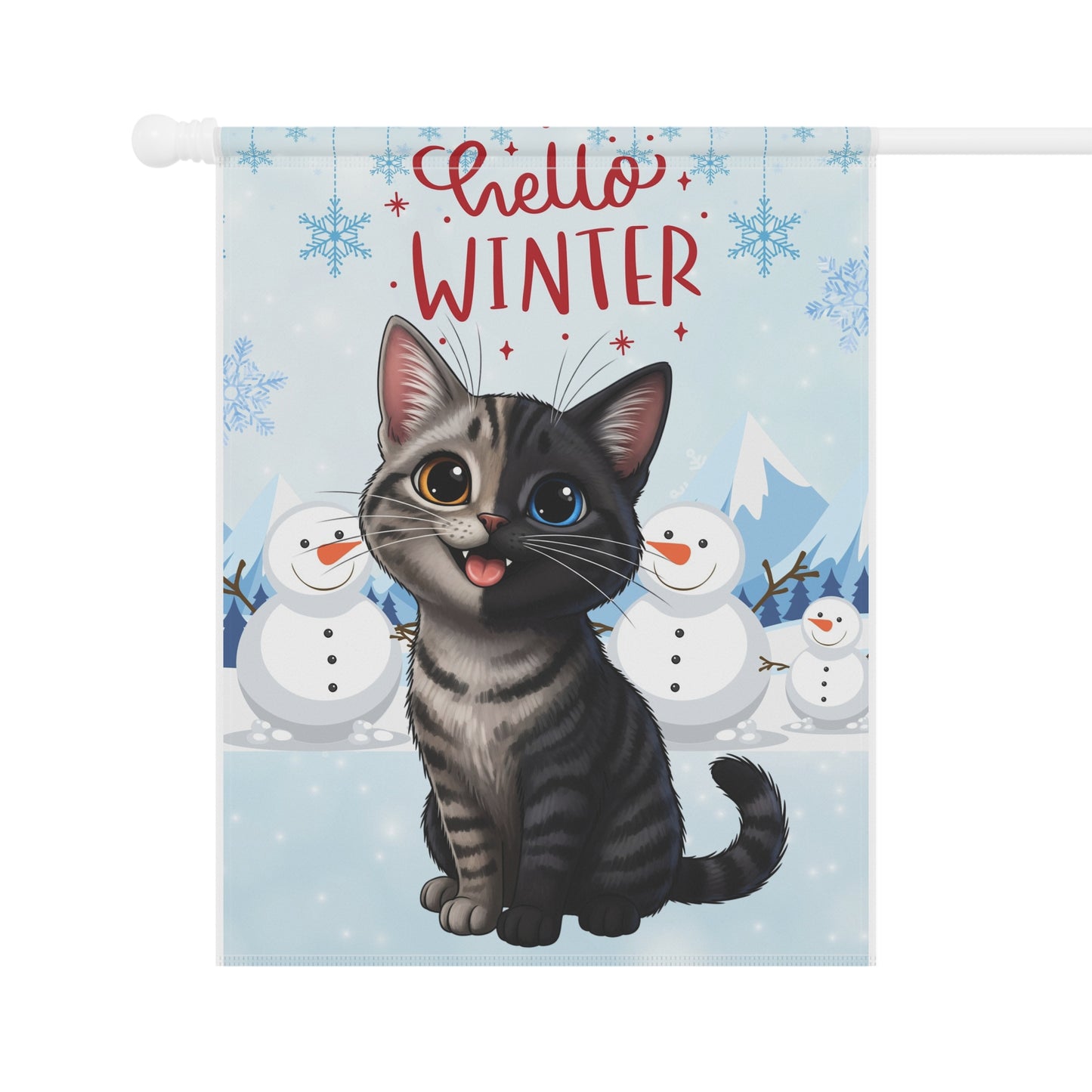 Short hair chimera cat Hello Winter Garden Banner