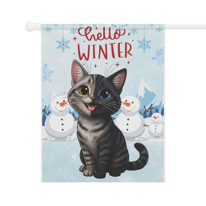 Short hair chimera cat Hello Winter Garden Banner
