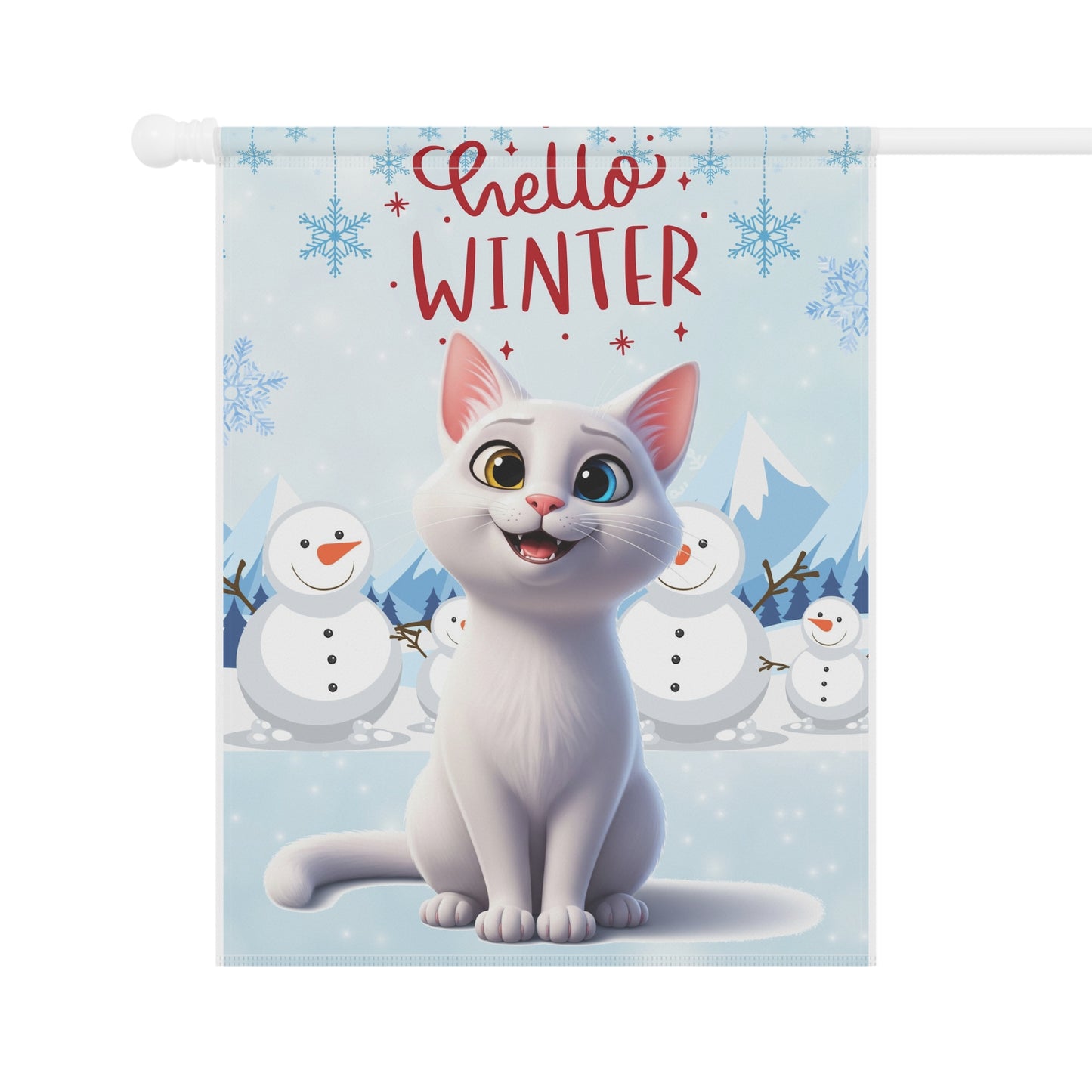 Short hair white cat Hello Winter Garden Banner