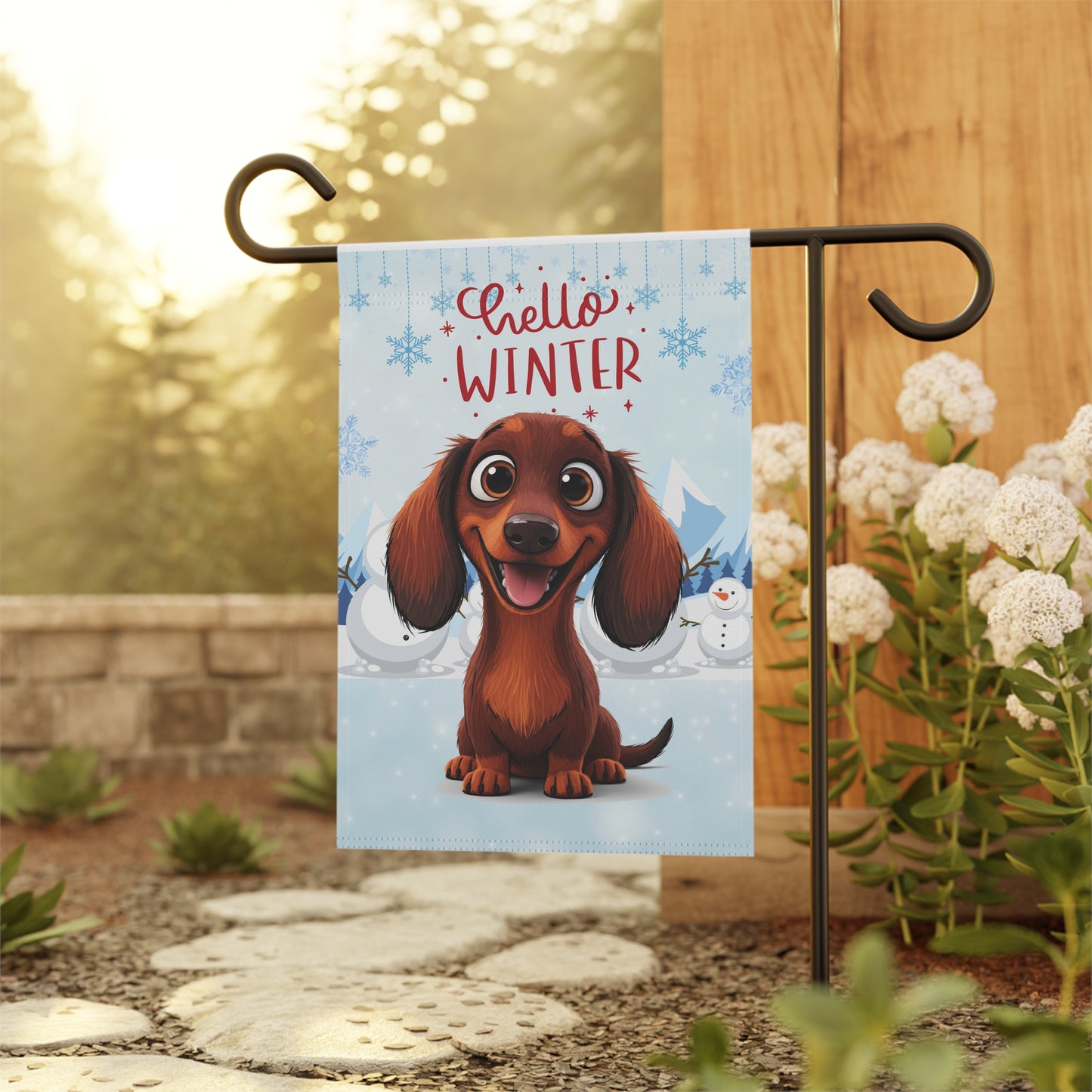 Dacshund Hello Winter Garden Banner