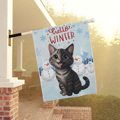 Short hair chimera cat Hello Winter Garden Banner