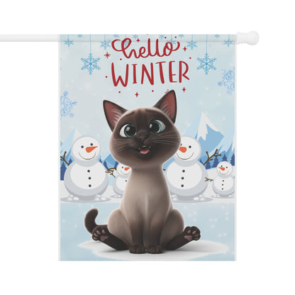 Siamese Cat Hello Winter Garden Banner