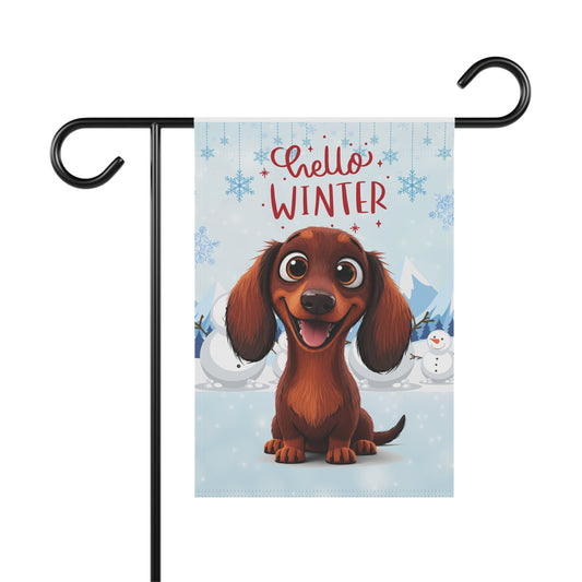 Dacshund Hello Winter Garden Banner