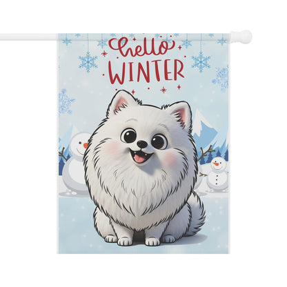 Pomeranian Hello Winter Garden Banner