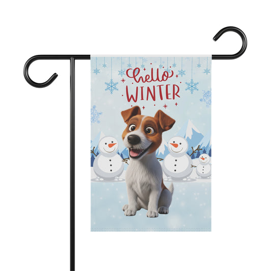 Jack Russell Hello Winter Garden Banner