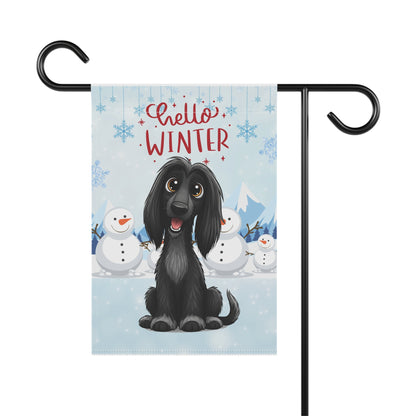 Afghan Hound Hello Winter Garden Banner