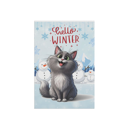 Long hair gray cat Hello Winter Garden Banner