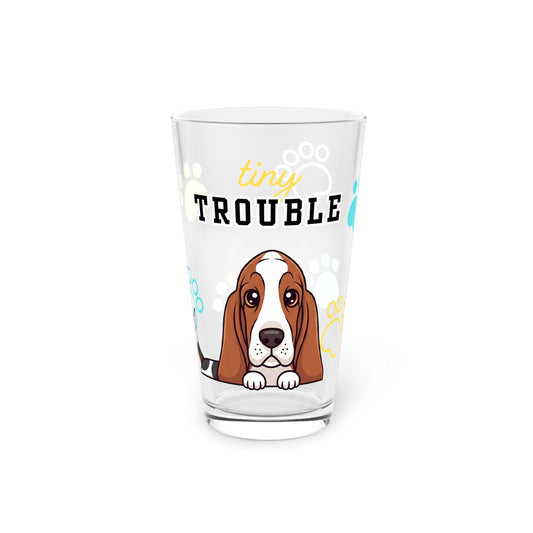 Basset Hound Tiny Trouble Pint Glass