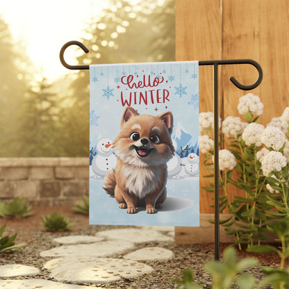 Pomeranian Hello Winter Garden Banner
