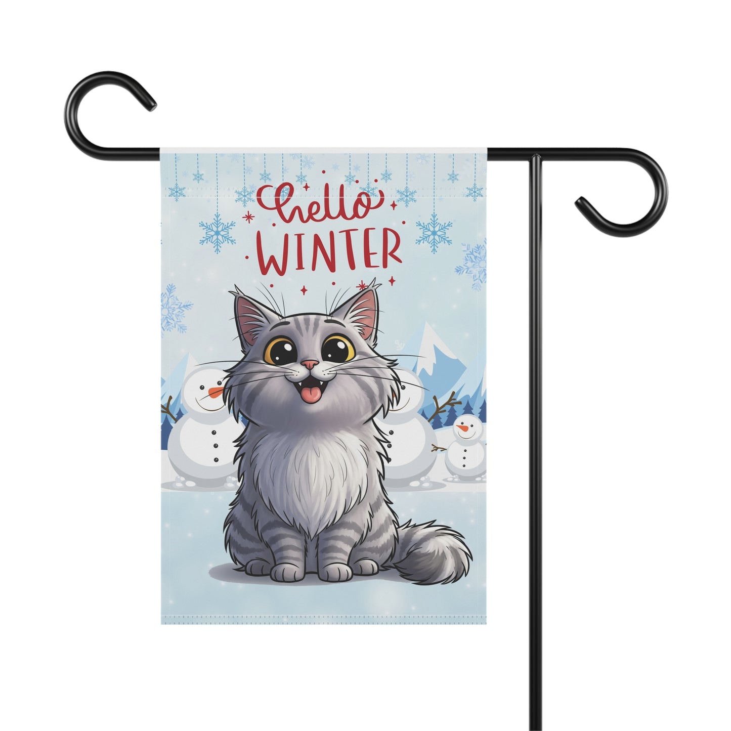 Long hair silver tabby cat Hello Winter Garden Banner