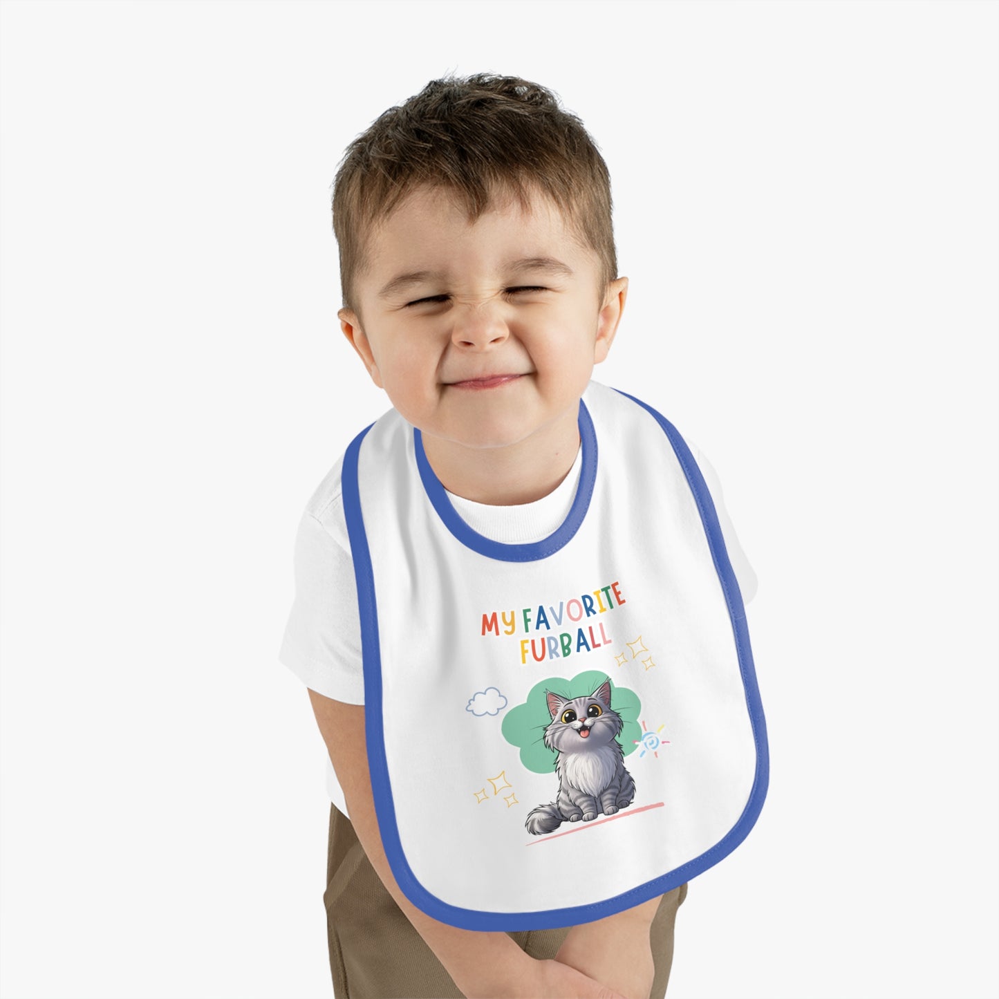 Long hair Silver Tabby Cat Favorite Furball Baby Bib