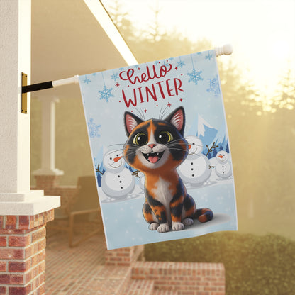 Short hair tortoiseshell cat Hello Winter Garden Banner