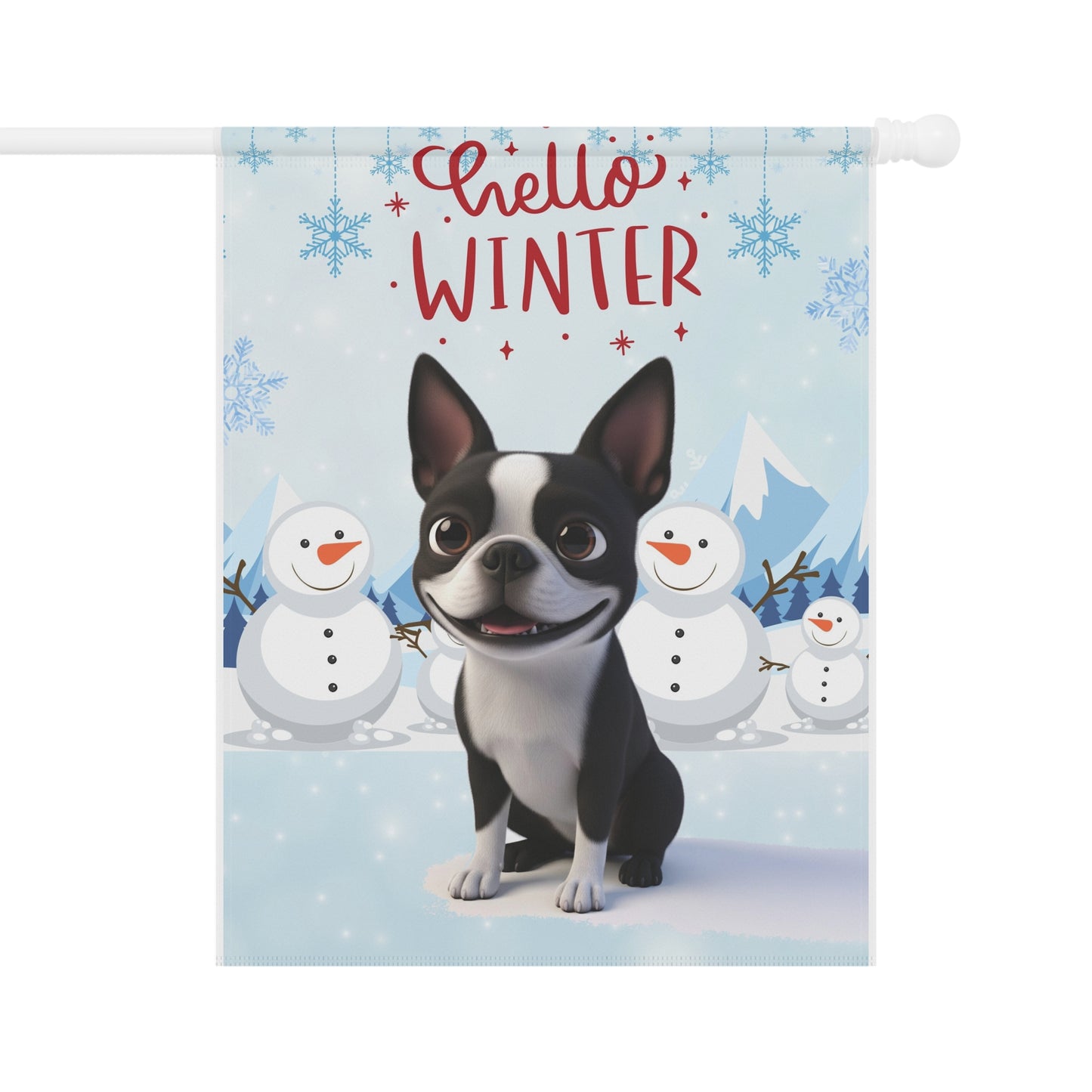 Boston Terrier Hello Winter Garden Banner