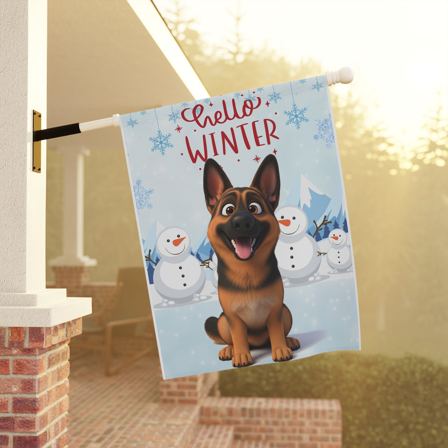 German Shepherd Hello Winter Garden Banner