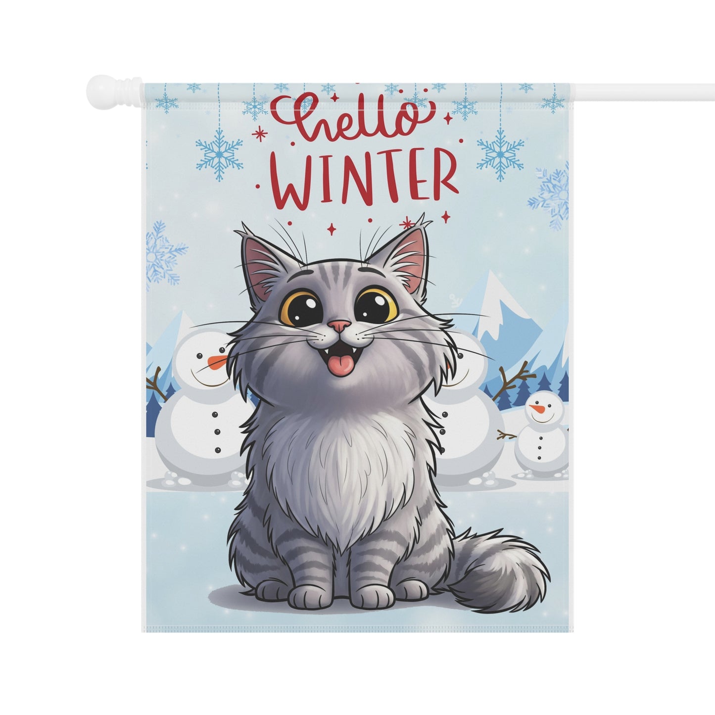 Long hair silver tabby cat Hello Winter Garden Banner