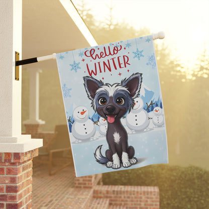 Chinese Crested Hello Winter Garden Banner
