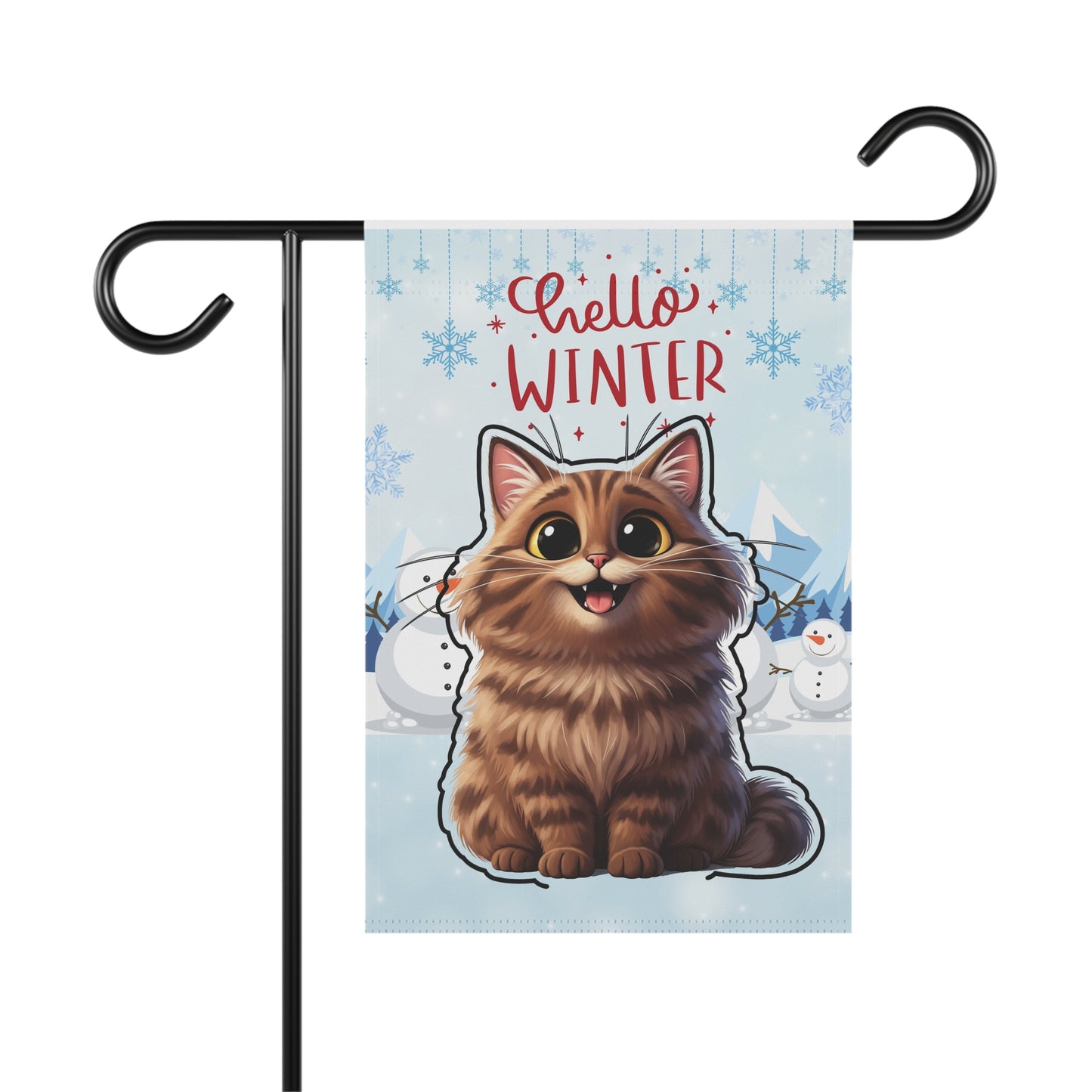 Long hair brown tabby cat Hello Winter Garden Banner
