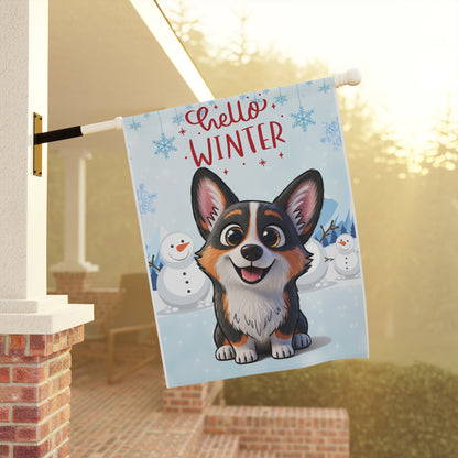 Corgi Hello Winter Garden Banner