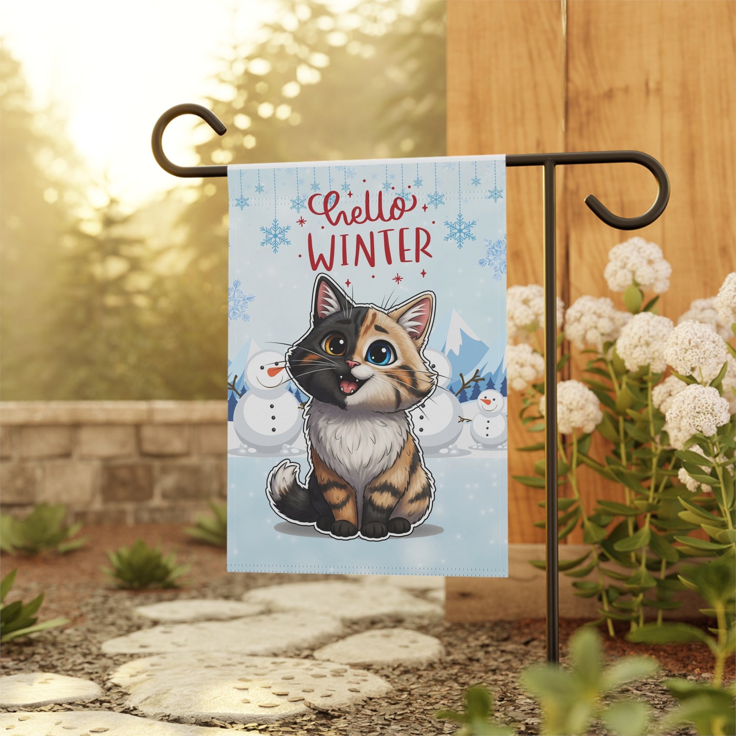 Long hair chimera cat Hello Winter Garden Banner